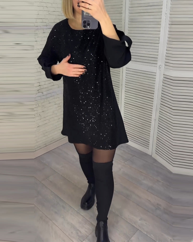 Sequin ruched sleeve dress
