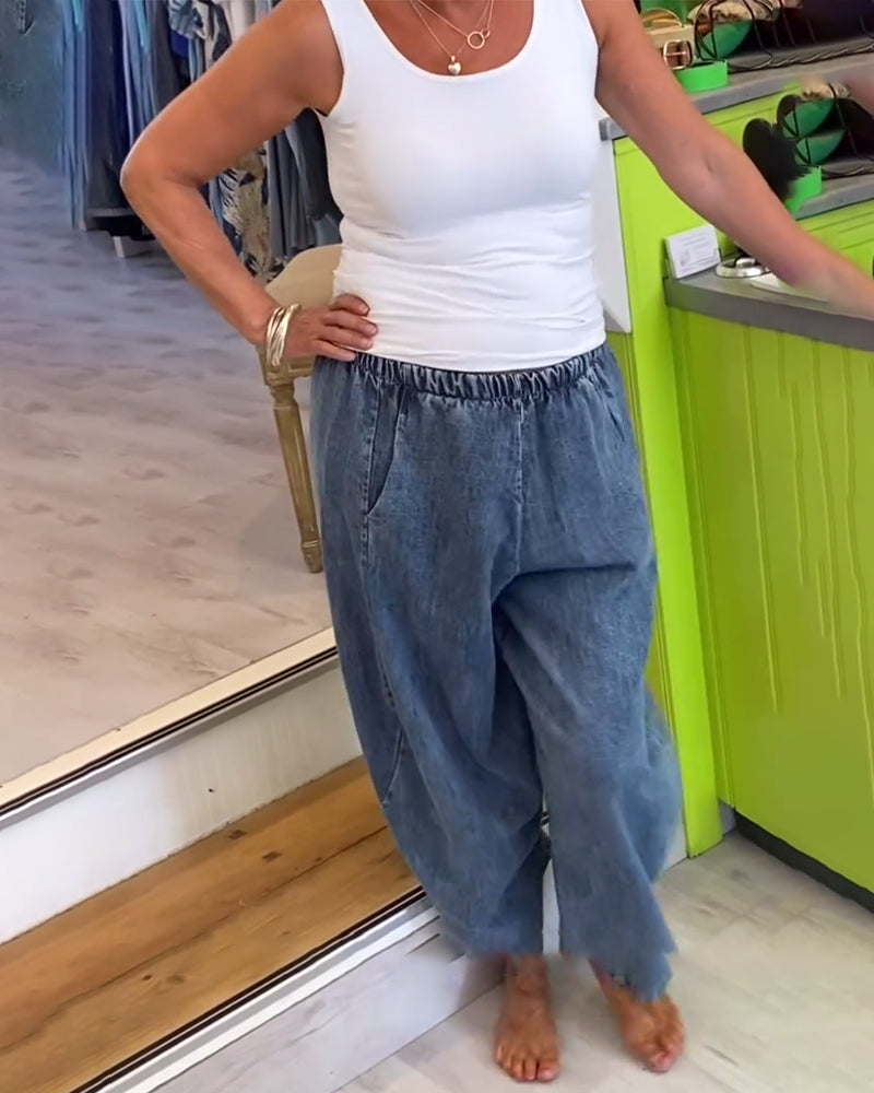 Elastic Waist Casual Jeans