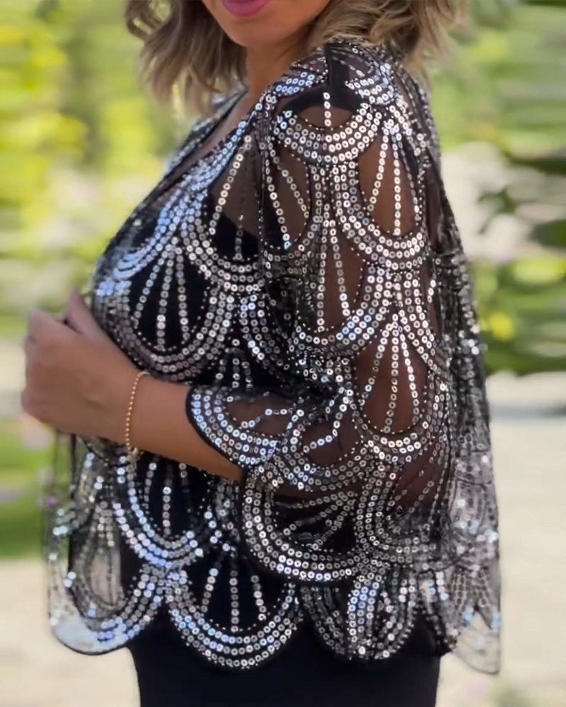 Sequined wavy edge elegant coat