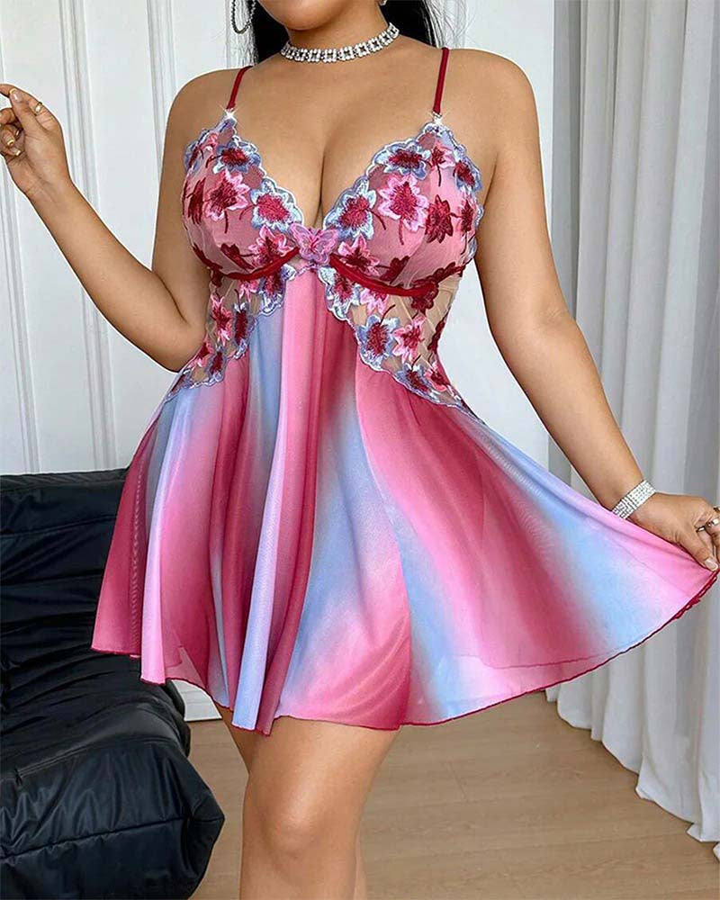 Plus Size Colorful Embroidered Camisole Nightgown