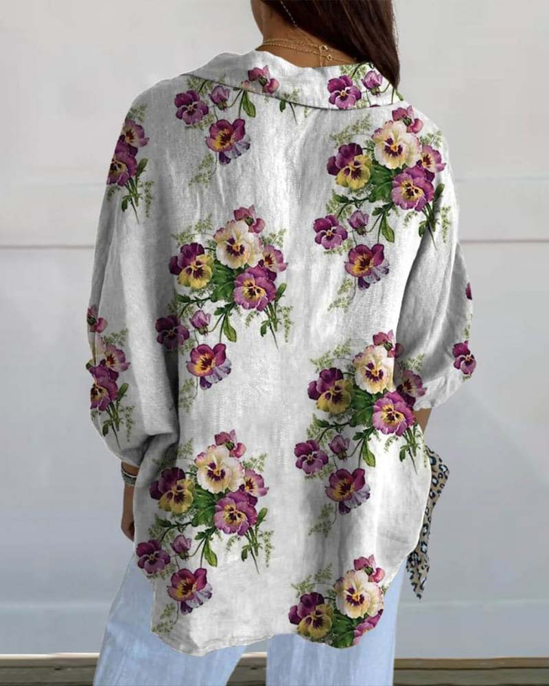 Casual floral print three quarter sleeve shirt