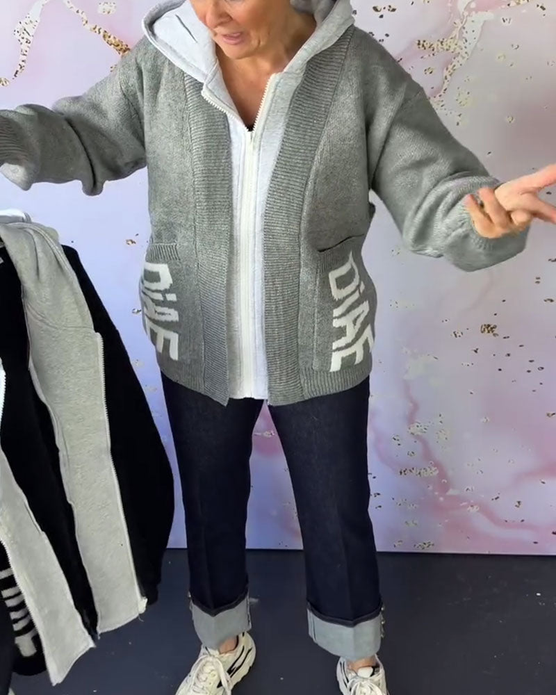 Casual Letter Long-Sleeved Sweater Coat