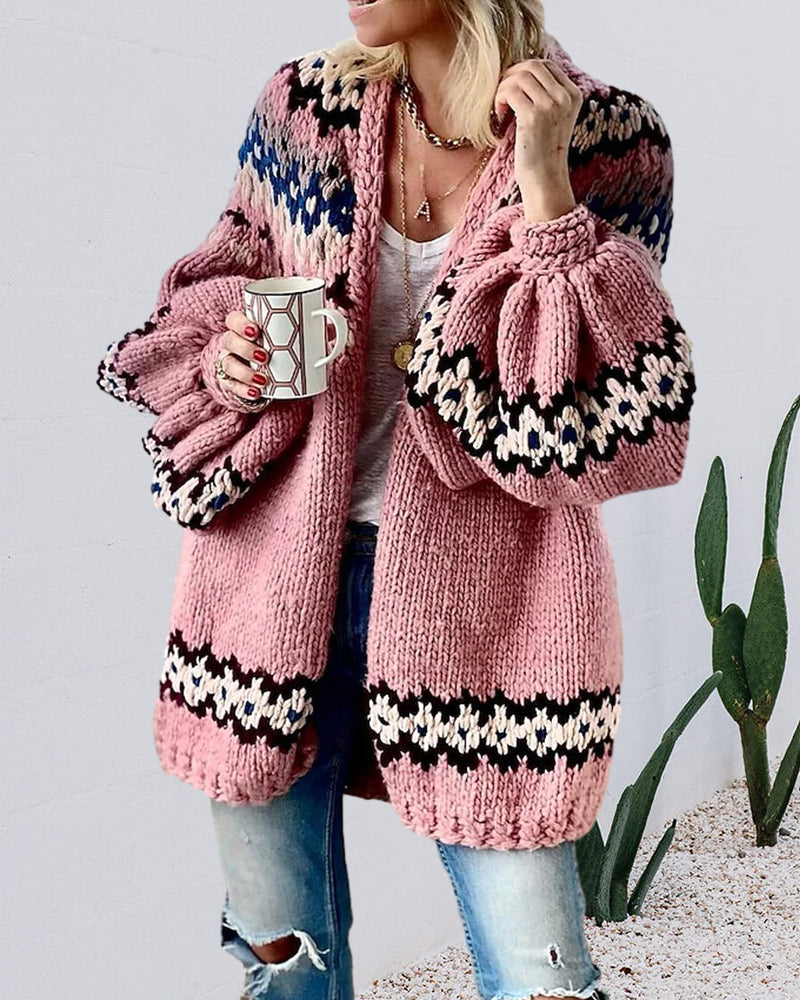 Lantern sleeve printed cardigan