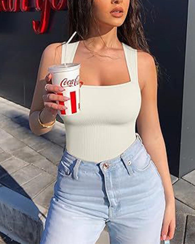 Solid color sleeveless tank bodysuit