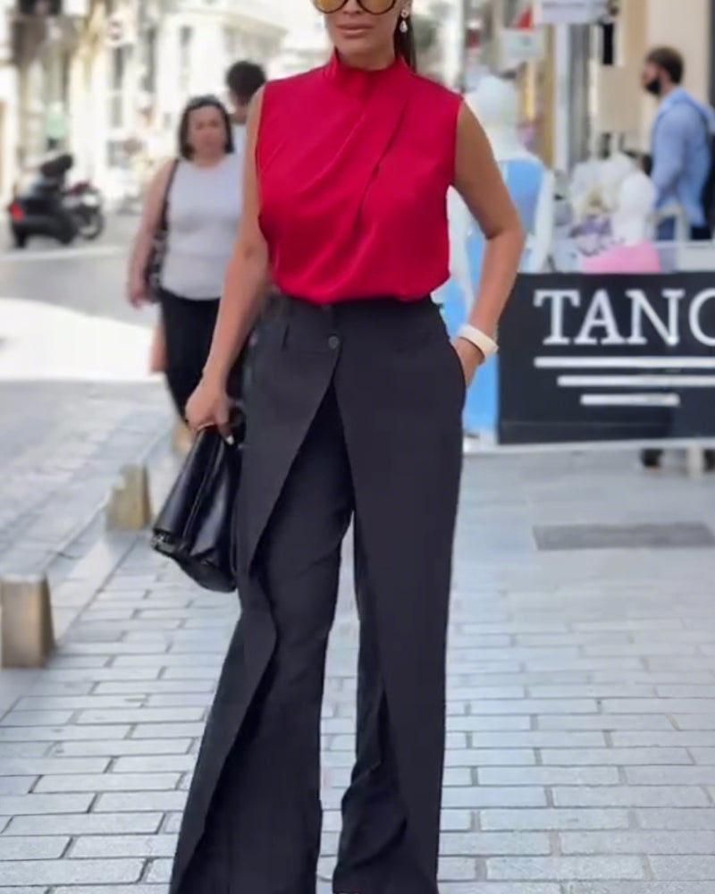 Asymmetric Layered Wide-Leg Pants
