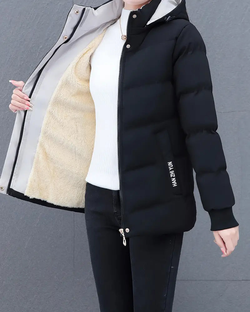 Casual Solid Color Warm Hooded Jacket