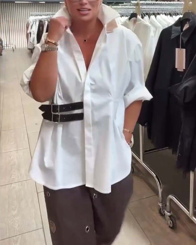 Belt Buckle Design Lapel Shirt