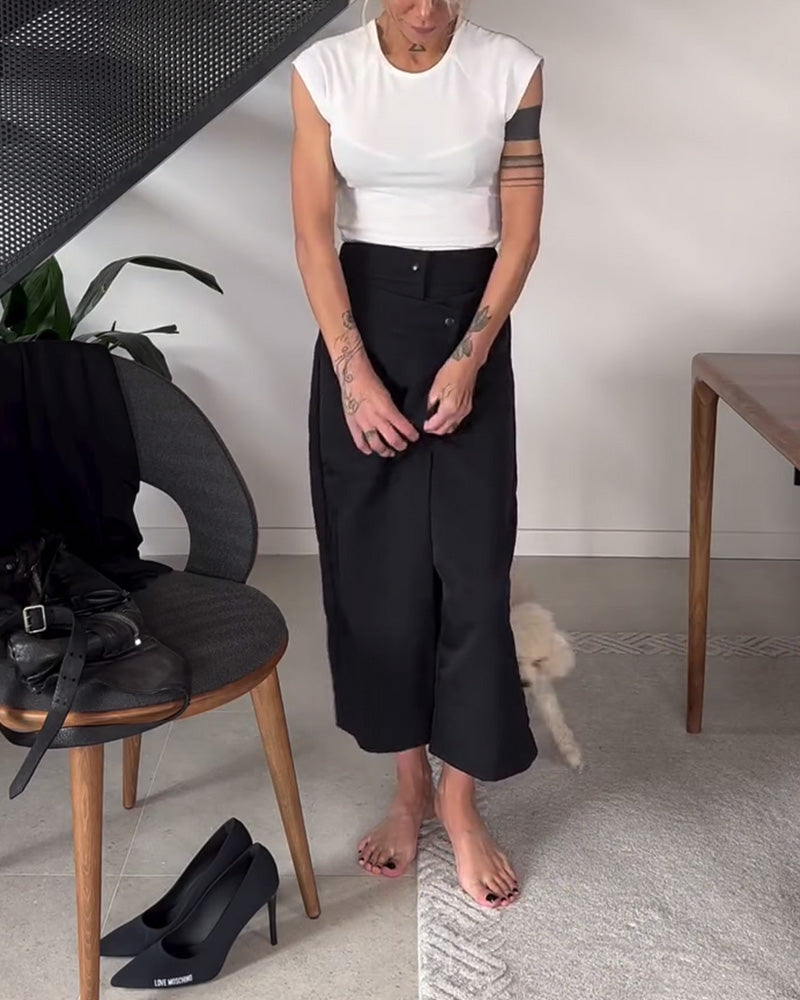 Simple solid color asymmetric casual pants