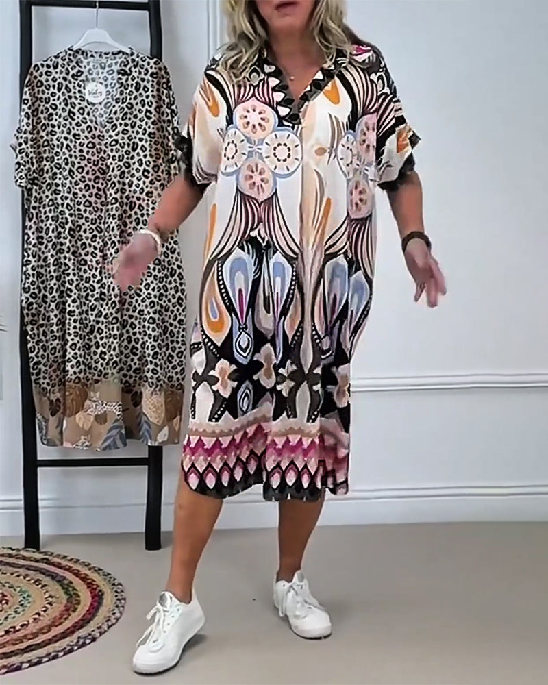 Boho Printed Straight Short-Sleeved Dress