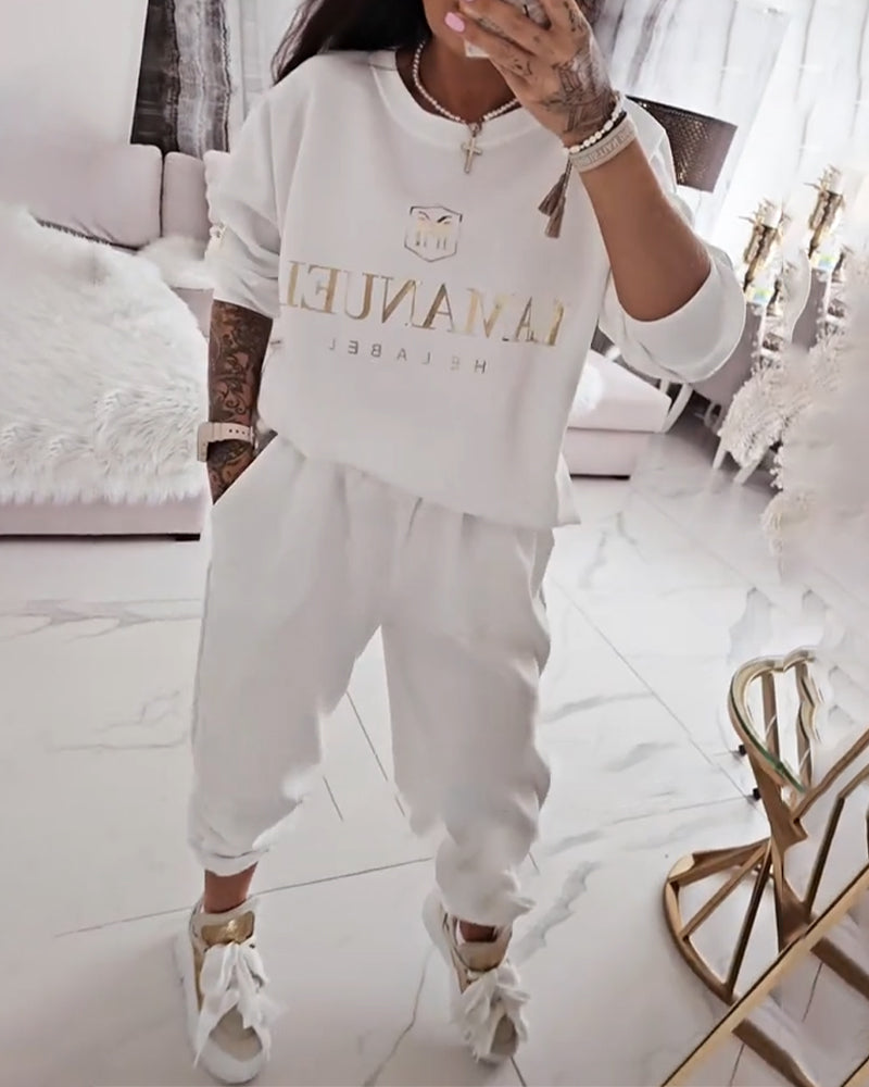 Sporty Casual Printed Two-Piece Set