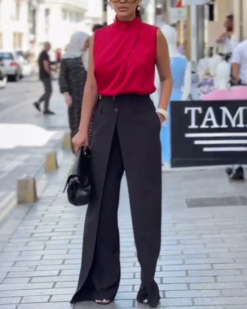 Asymmetric Layered Wide-Leg Pants