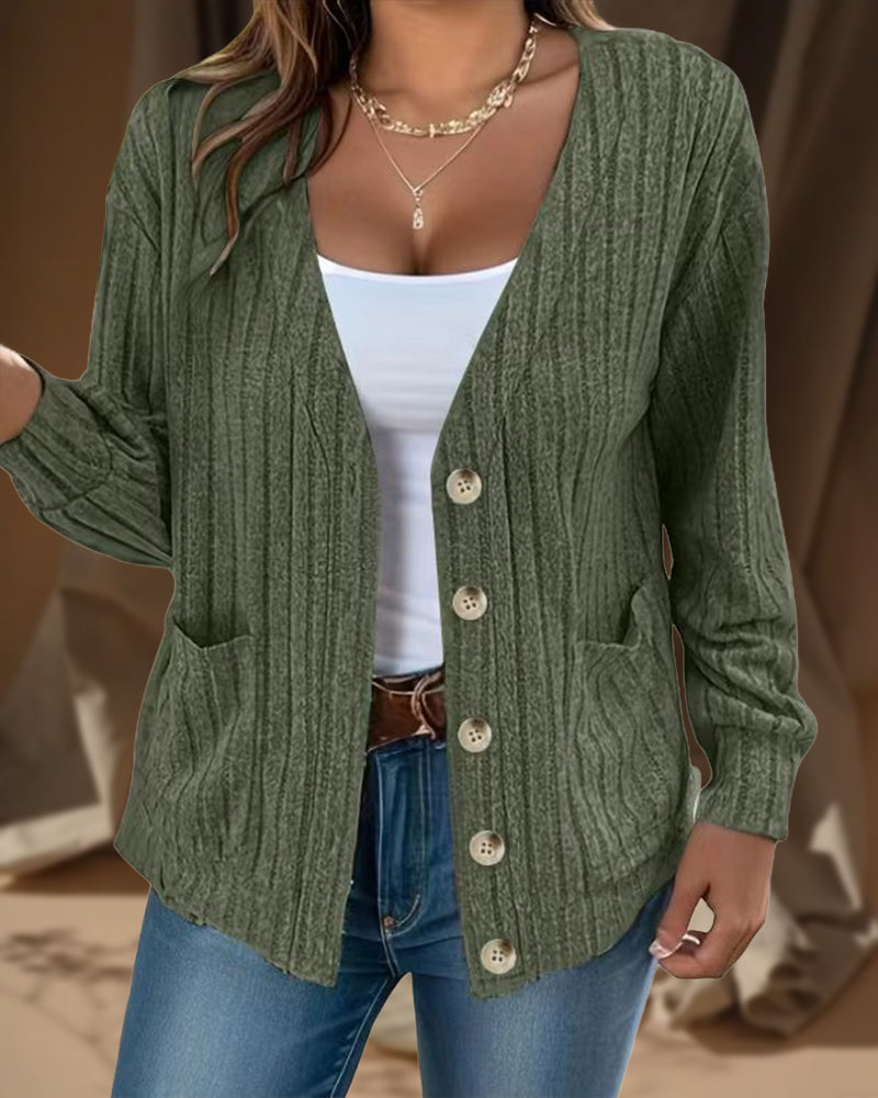 Solid color V-neck long-sleeved coat