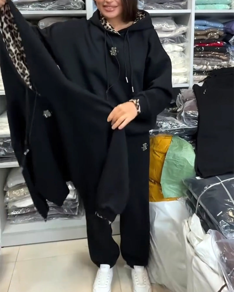 Leopard Print Hooded Two-Piece Set