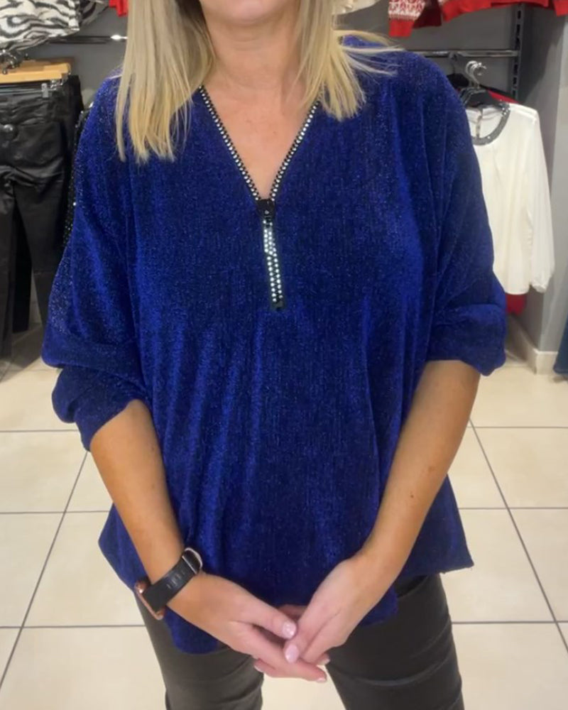 Casual Long Sleeve Zipper Loose Top