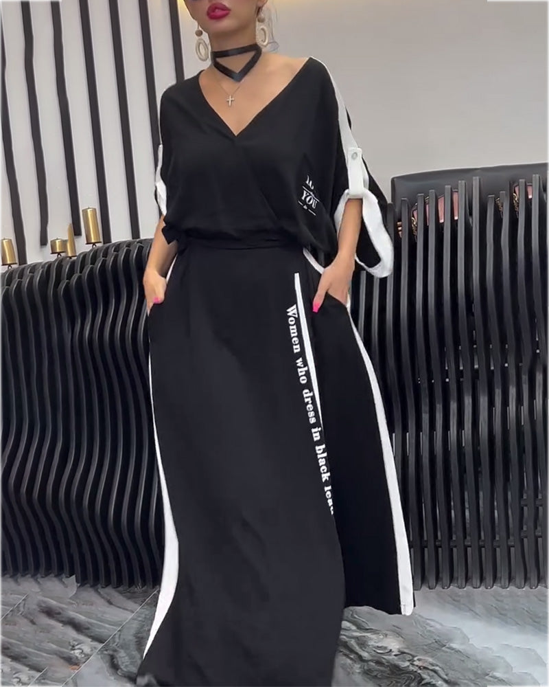 V-Neck Irregular Loose Trousers Suit