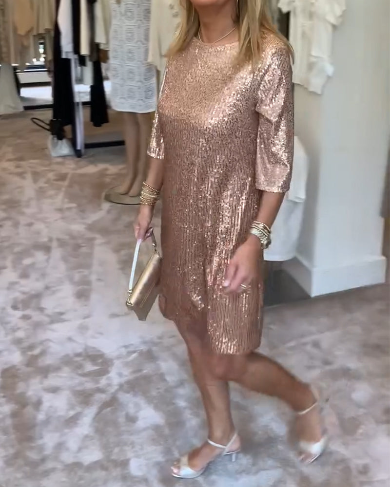 Elegant solid sequin shift dress