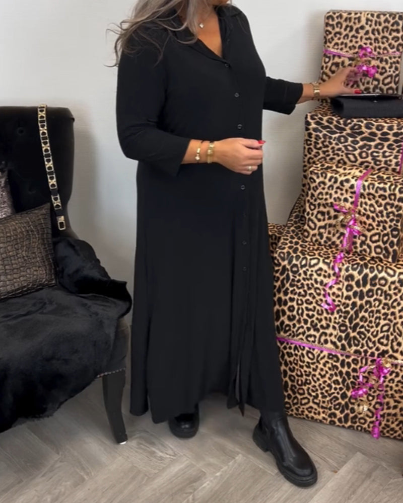 Buttoned V-neck solid color dress