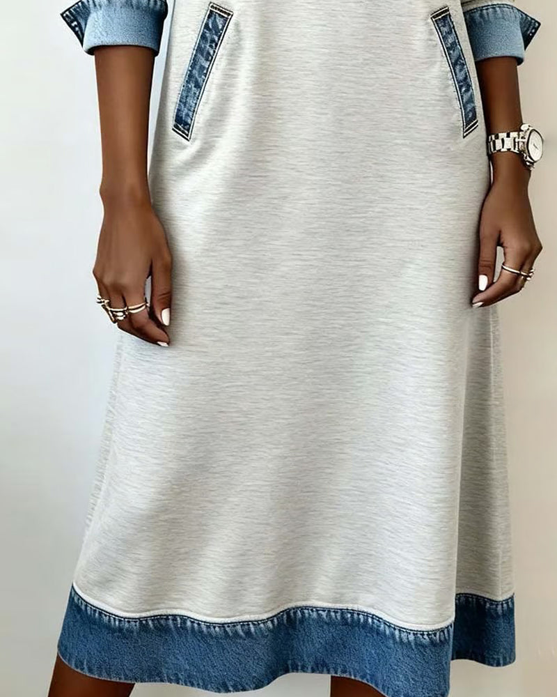 Casual Lapel Denim Patchwork Dress