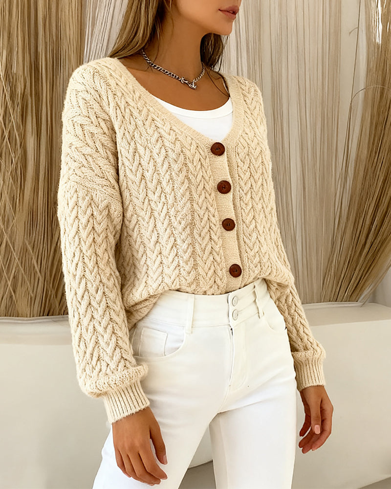Thick-Knit Long-Sleeved Cardigan