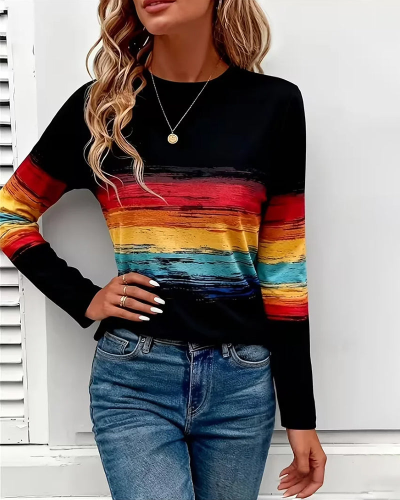 Casual Rainbow Print Crew Neck T-Shirt