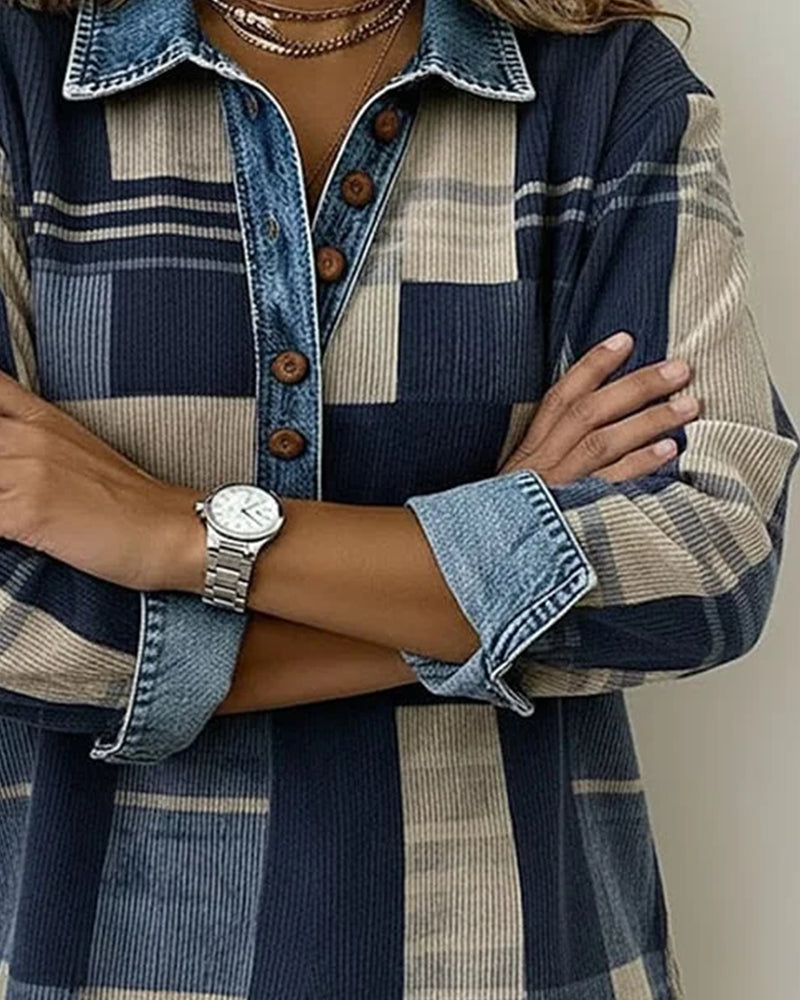 Button-Down Color-Blocked Printed Sweatshirt
