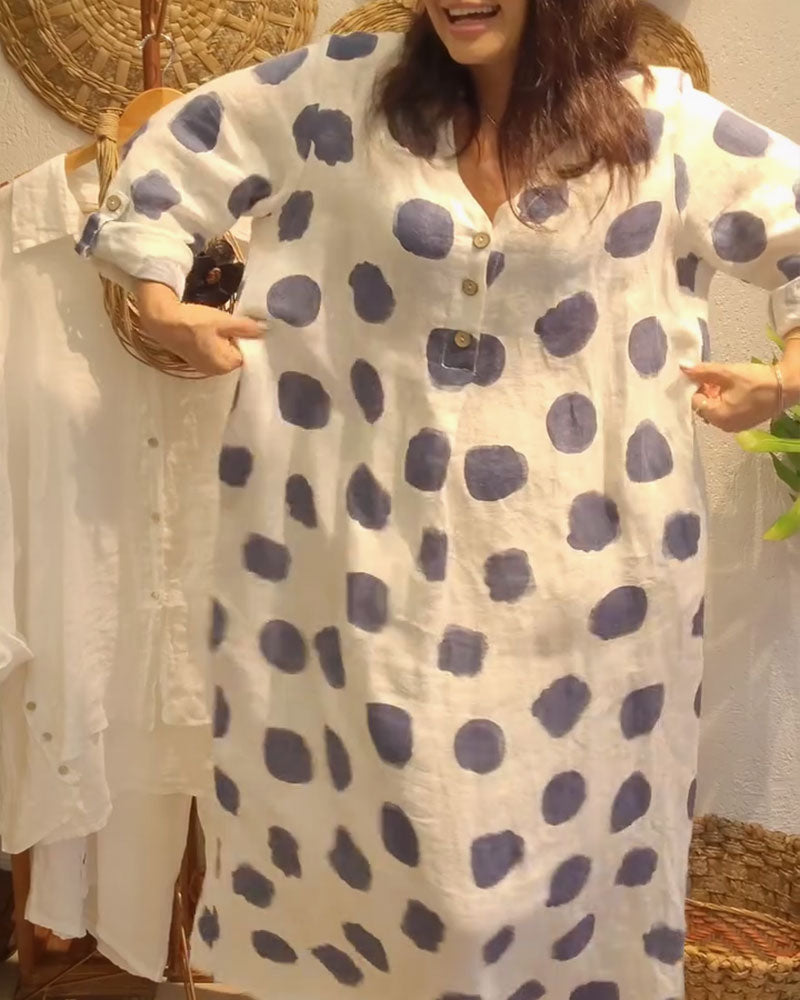 Casual Loose Long Sleeve Polka Dot Dress