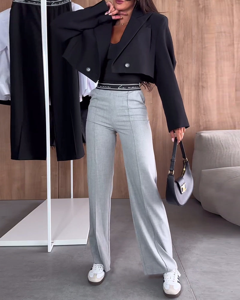 Casual solid color zipper pocket straight pants