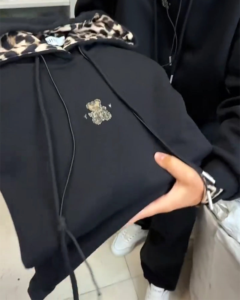 Leopard Print Hooded Two-Piece Set