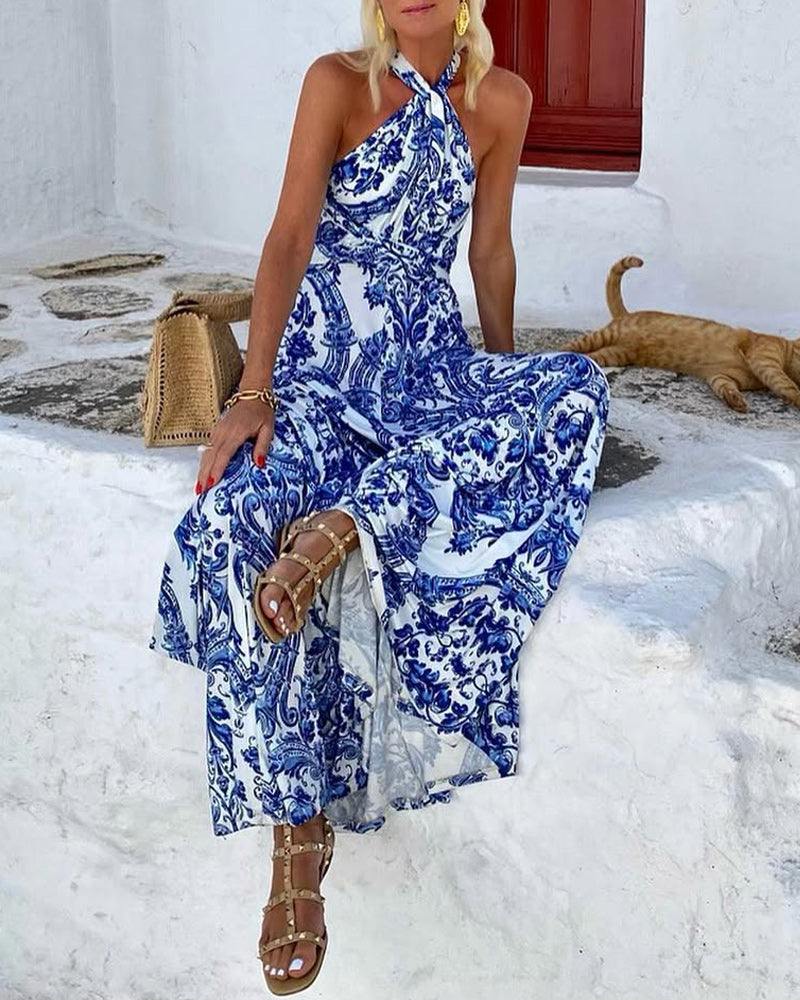 Airy Neckless Cashew Flower Long Dress